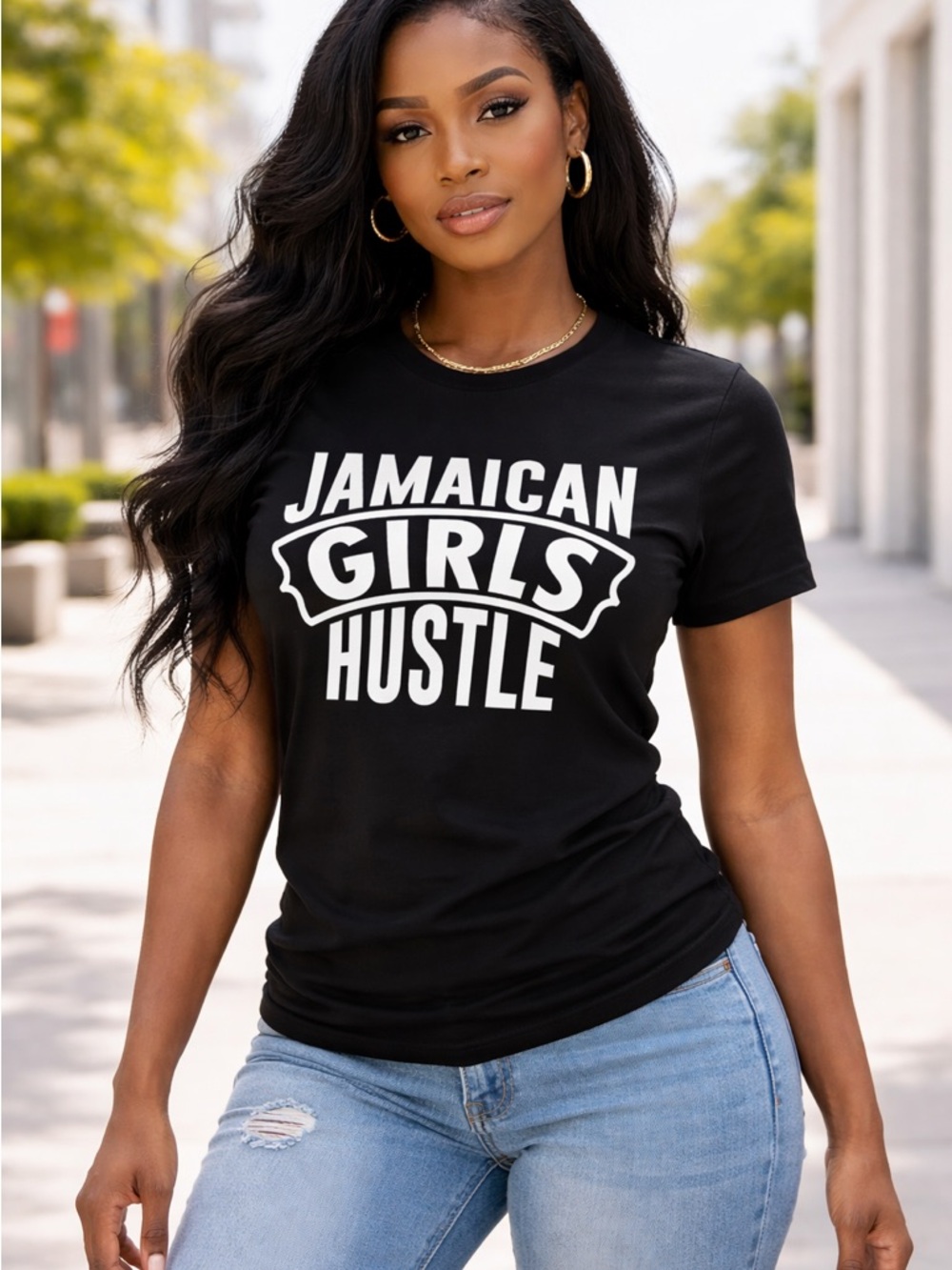 Jamaican Girls Hustle Graphic Tee - Black Short Sleeve Crewneck Size: S-M-L-XL